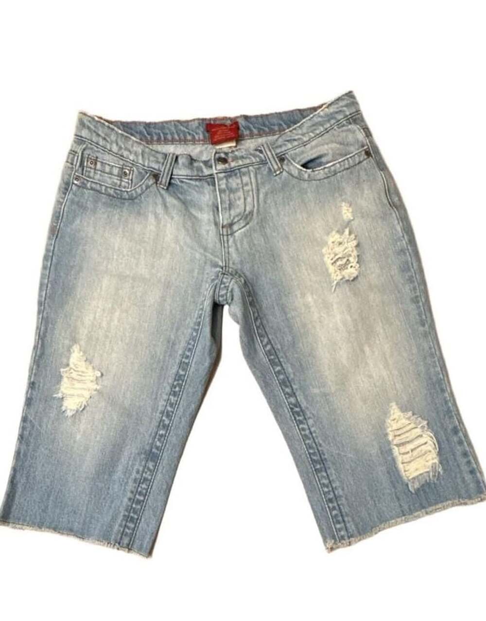 Gadzooks Distressed Light Wash Denim Jorts Bermuda Shorts